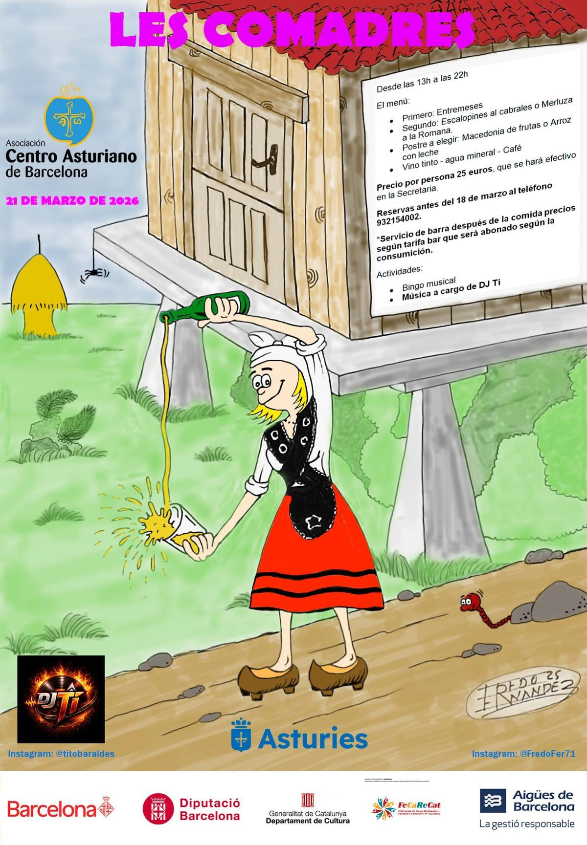 El cartel de la fiesta de Les Comadres en el Centro Asturiano de Barcelona