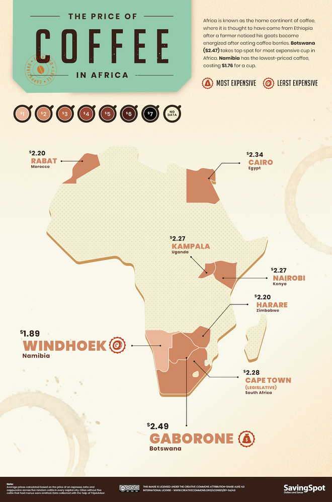 Mapa café, África