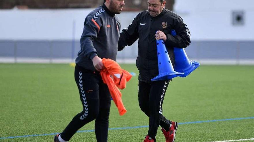 Jesús Ramos y Carlos Pouso en uno de los últimos entrenamientos. // Gustavo Santos