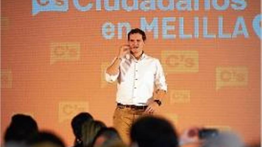 Albert Rivera, ahir a Melilla, en un míting de precampanya.