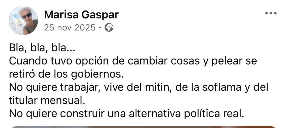 Publicación de Gaspar en Facebook.