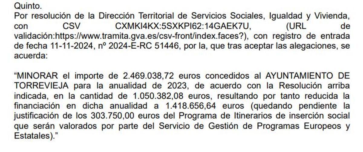 Extracto de la resolución de la que dio cuenta en el pleno de diciembre de 2024 firmada por el concejal Óscar Urtasun para el gasto en Atención Primaria de Servicios Sociales de liquidación de 2023 por exigencia de la Generalitat