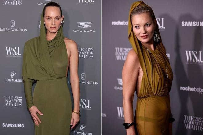 Kate Moss y Amber Valletta con vestidos de Saint Laurent en la gala de entrega de los premios WSJ.