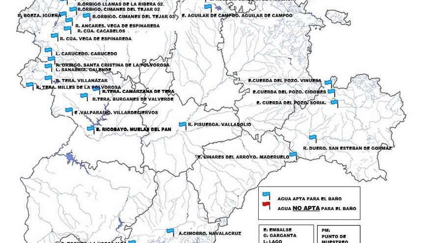 Mapa de zonas de baño para la temporada de verano de 2018 en Zamora y Castilla y León.