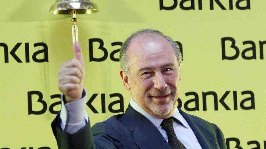 Rodrigo Rato da inicio a la cotización de Bankia en Madrid. Foto L. O. Z.