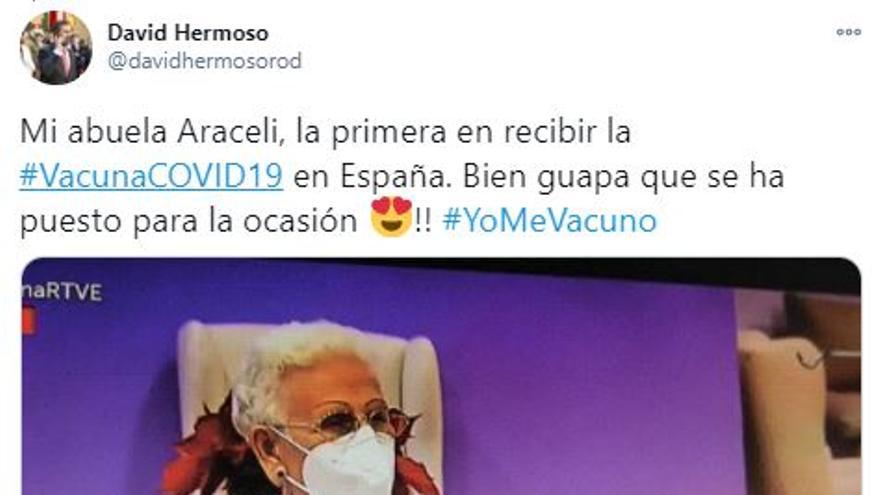 La abuela de un alicantino, Araceli, ha sido la primera mujer vacunada contra el coronavirus en España