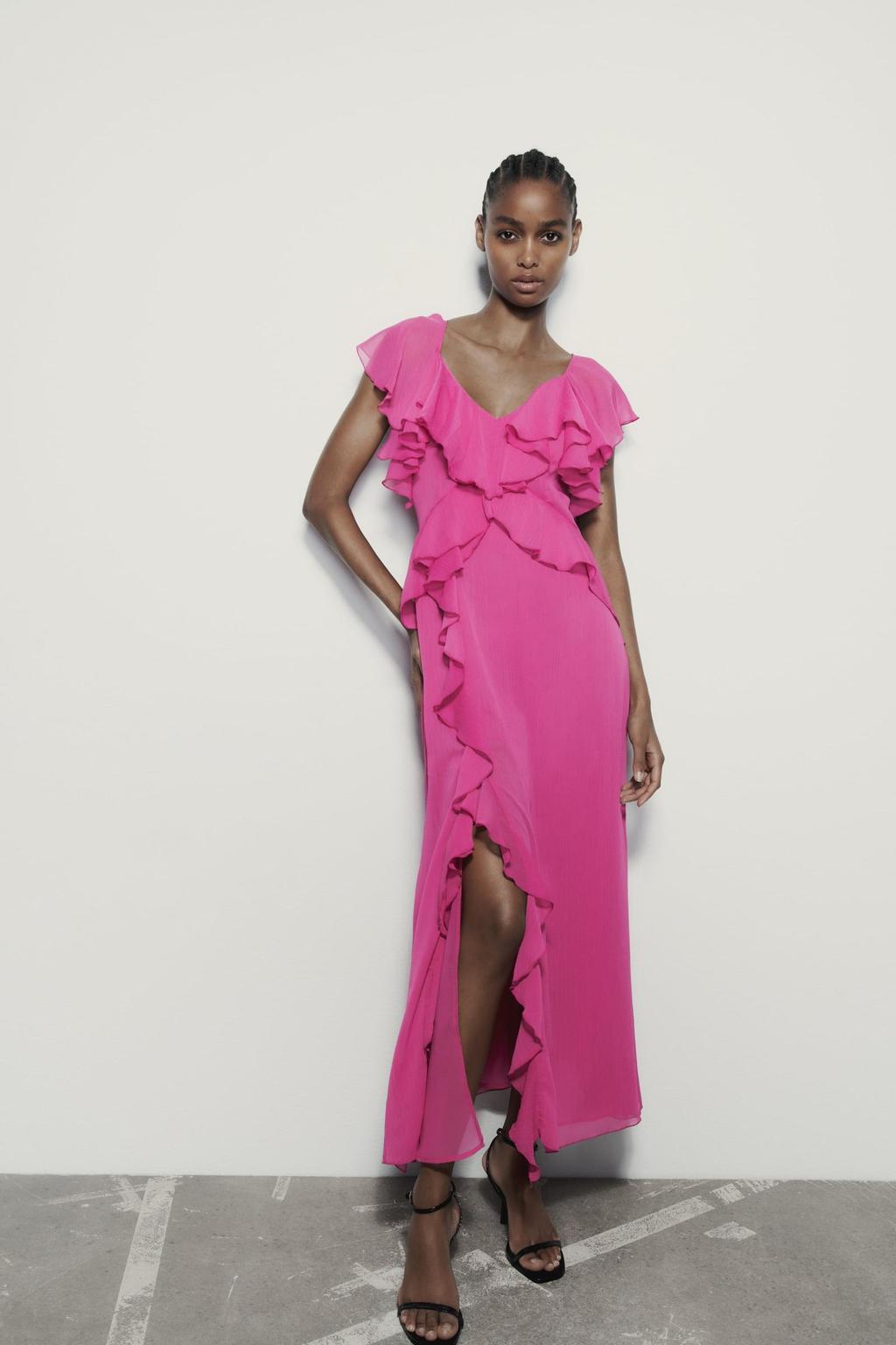 Vestido ZARA Lencero Volantes Espalda Descubierta