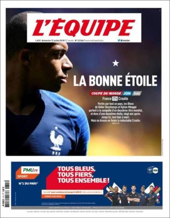 Portada  L'ÉQUIPE domingo 15 de julio de 2018