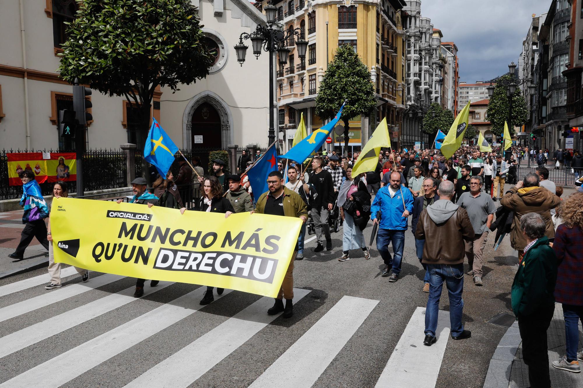 Los partidarios de la oficialidad del asturiano se manifiestan en Oviedo.