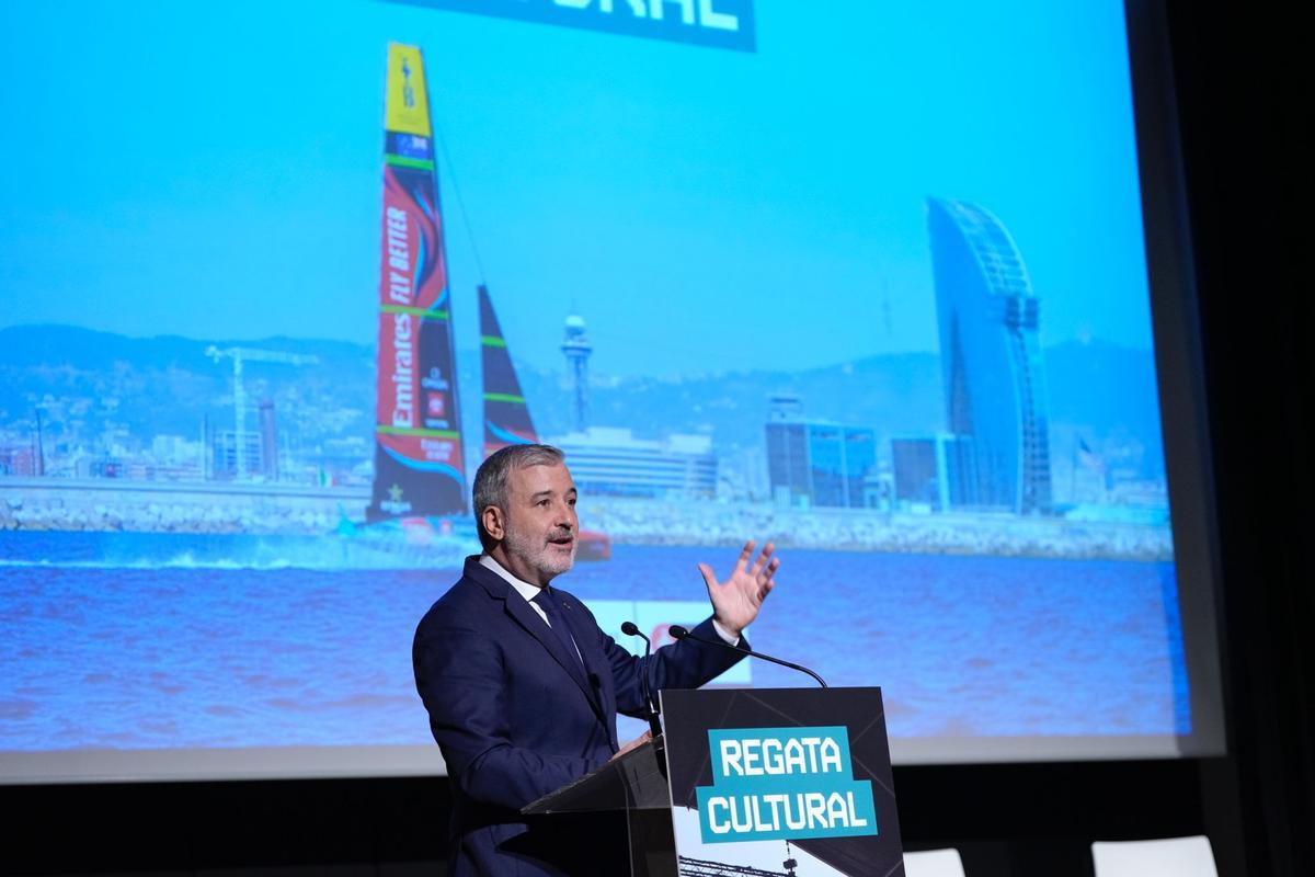 El alcalde de Barcelona, Jaume Collboni, presenta las actividades de la Regata Cultural de la Copa América de vela en la Fundació Joan Miró.