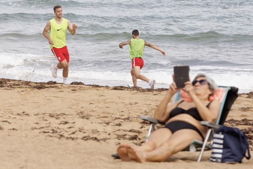 Duro entrenamiento del Sporting en la senda del Cervigón y La Ñora.