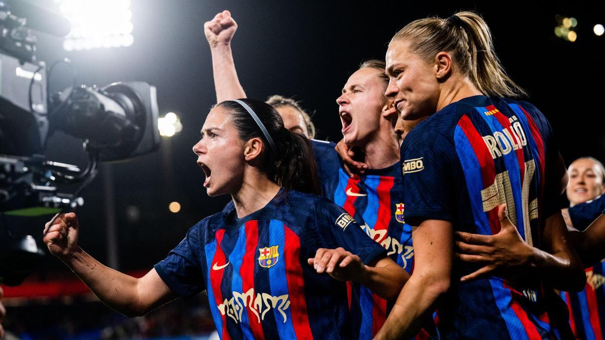 Las juagodras del Barça, lideradas por Aitana Bonmatí, celebrando un gol