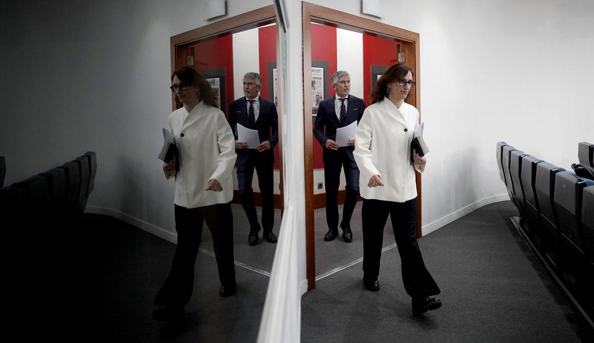 Mónica García y Fernando Grande-Marlaska, durante la rueda de prensa donde han informado sobre el hantavirus.