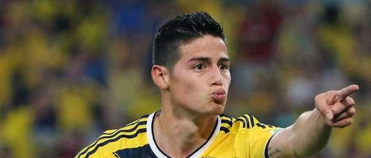 James Rodríguez, tras marcar uno de los goles a Uruguay.