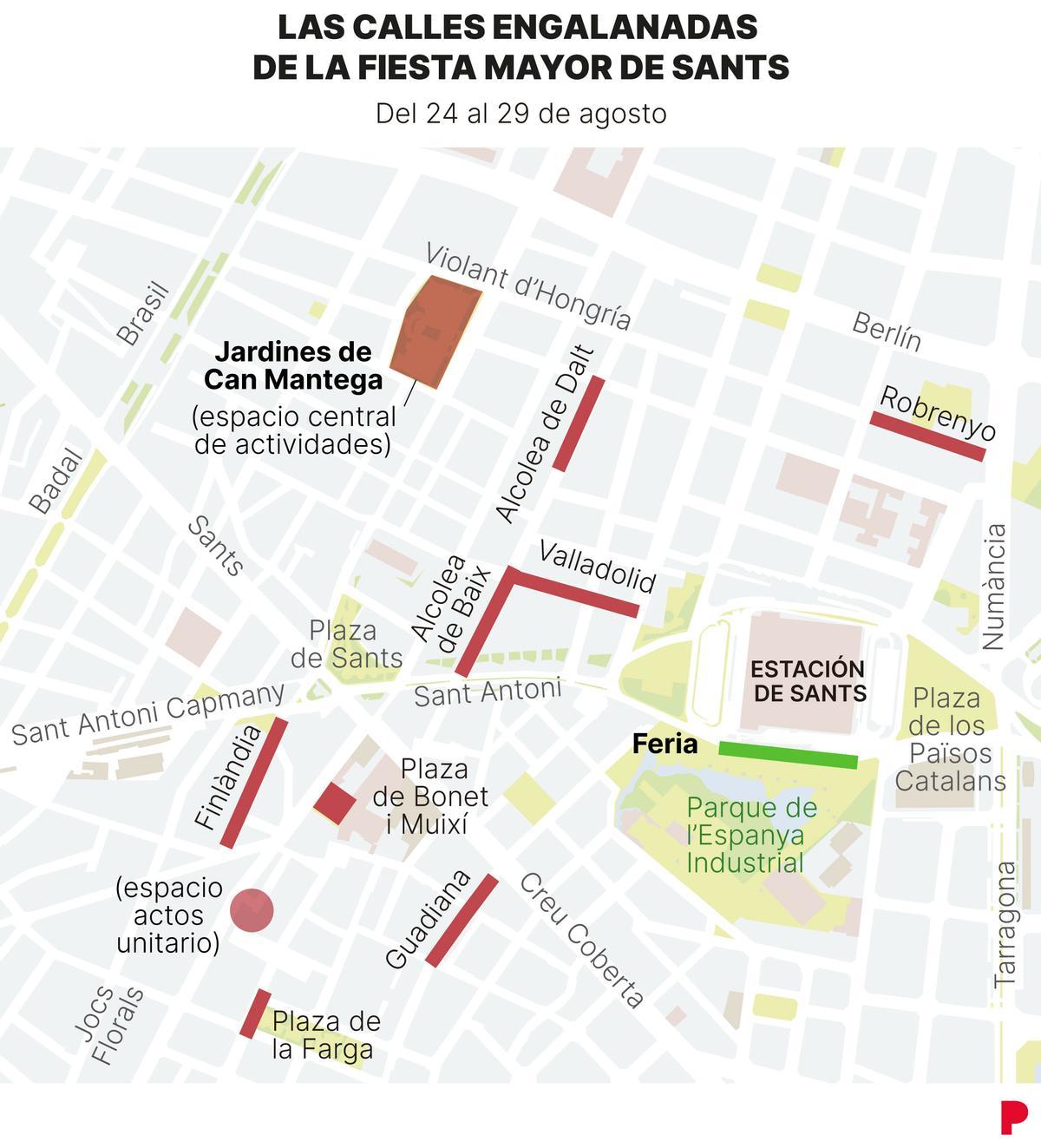 Festa Major de Sants: mapa d’activitats, carrers adornats i tallats Festa Major de Sants: mapa d’activitats, carrers adornats i tallats