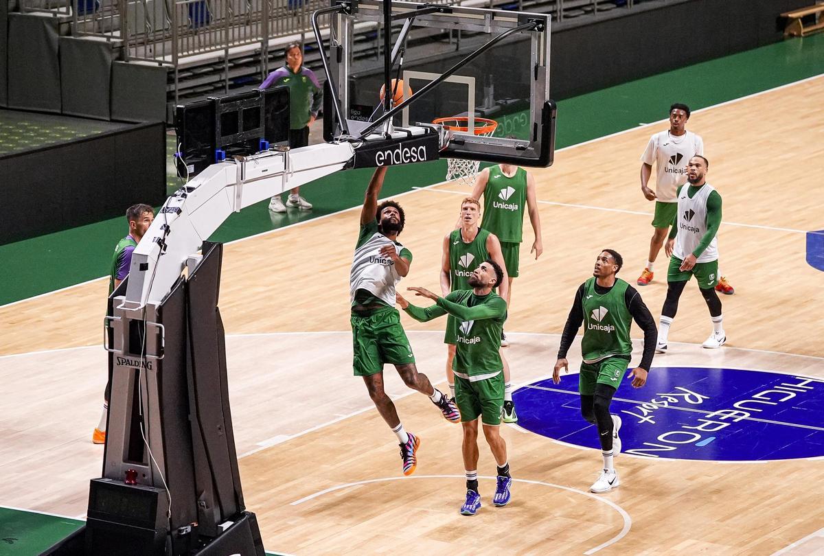 Imagen de un entrenamiento del Unicaja en el Palacio Martín Carpena.