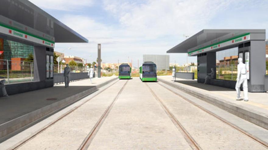 Recreación de las marquesinas del tramo en superficie del metro de Málaga.