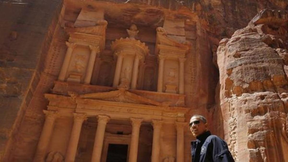 El presidente de EEUU, Barack Obama, en el complejo arqueológico de Petra (Jordania).