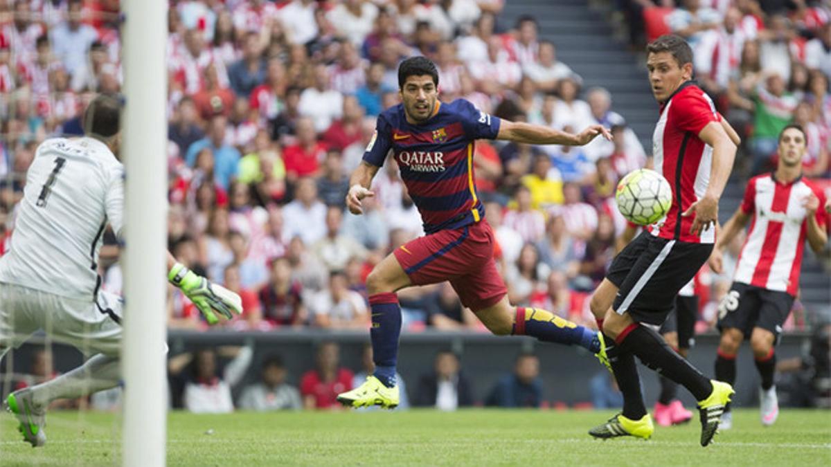 Luis Suárez, el último barcelonista en anotar contra el Athletic. Fue en el partido de Liga de la primera vuelta, en San Mamés (0-1)