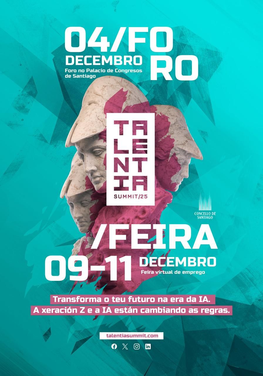 Cartel da feira de emprego Talentia en Santiago.