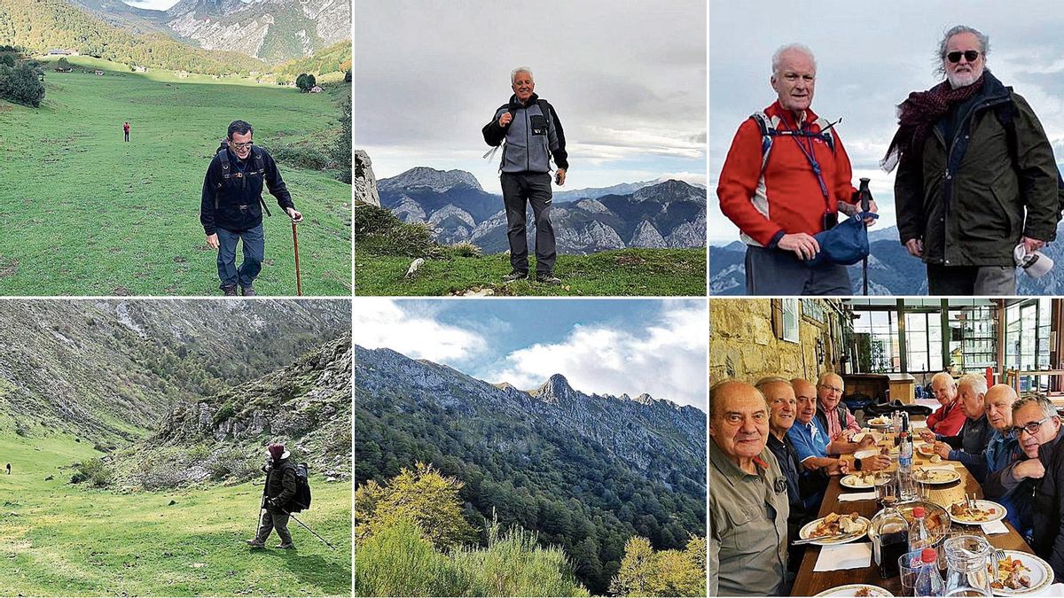 De izquierda a derecha, por arriba: Iñaki, subiendo desde Brañagallones; Mario Llamazares, en la escotadura próxima al Cantu l’Oso; al fondo, el Tiatordos y el Maciédome; más lejos se pueden divisar el Macizo Central y el Occidental de los Picos de Europa; Melchor Fernández y Pedro Escobio, cerca del Cantu l’Oso; Bajando desde el Cantu l’Oso hacia Brañagallones; El circo montañoso al oeste de Brañagallones con la Peña’l Viento como elemento más destacado y El grupo de “Caminando”, en la comida en el refugio de Brañagallones.
