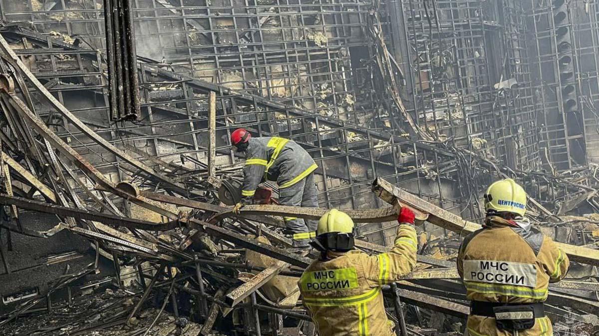 Imagenes de sala de conciertos Crocus City Hall , tras el atentado yihadista Estado Islámico