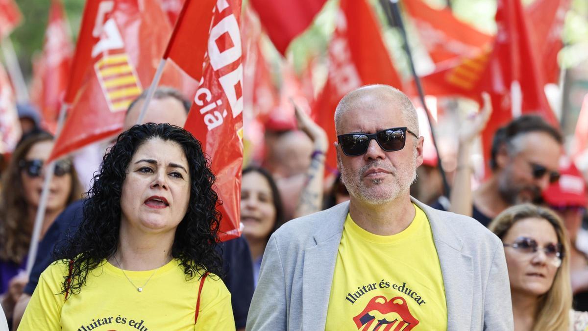 Ana García y Unai Sordo, en la protesta de este martes.