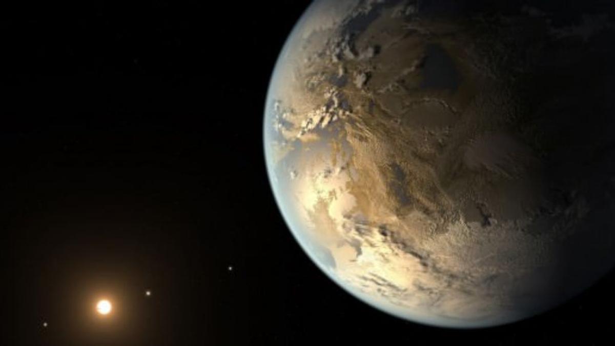 Ilustración de Kepler-186f, un exoplaneta recientemente descubierto, posiblemente similar a la Tierra, que podría albergar vida. Los científicos podrían utilizar este planeta extrasolar para medir la producción de entropía planetaria, como preludio a la exploración.