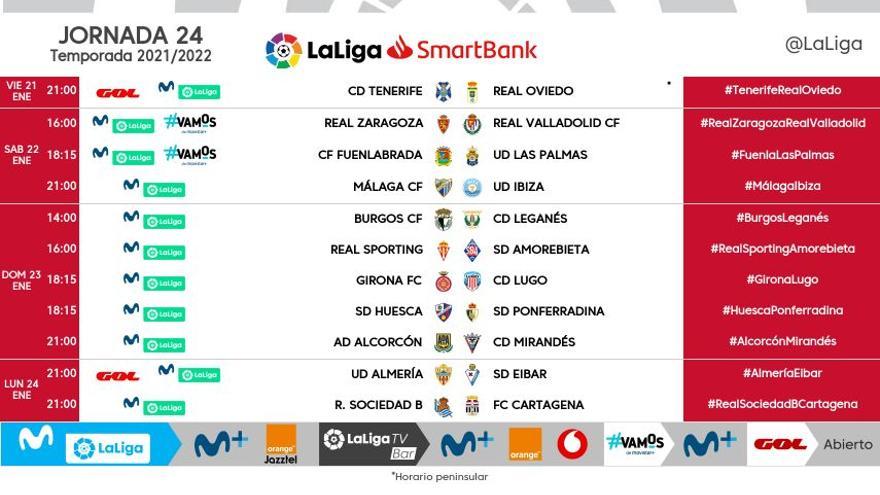 Horarios jornada 24 de Segunda División.