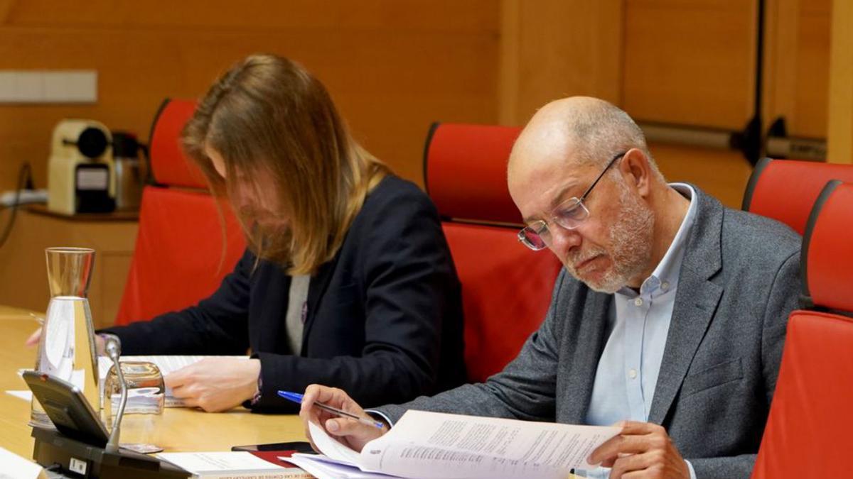 Fernández e Igea, durante la reunión de la Junta de portavoces de las Cortes, ayer en Valladolid. | Leticia Pérez - Ical