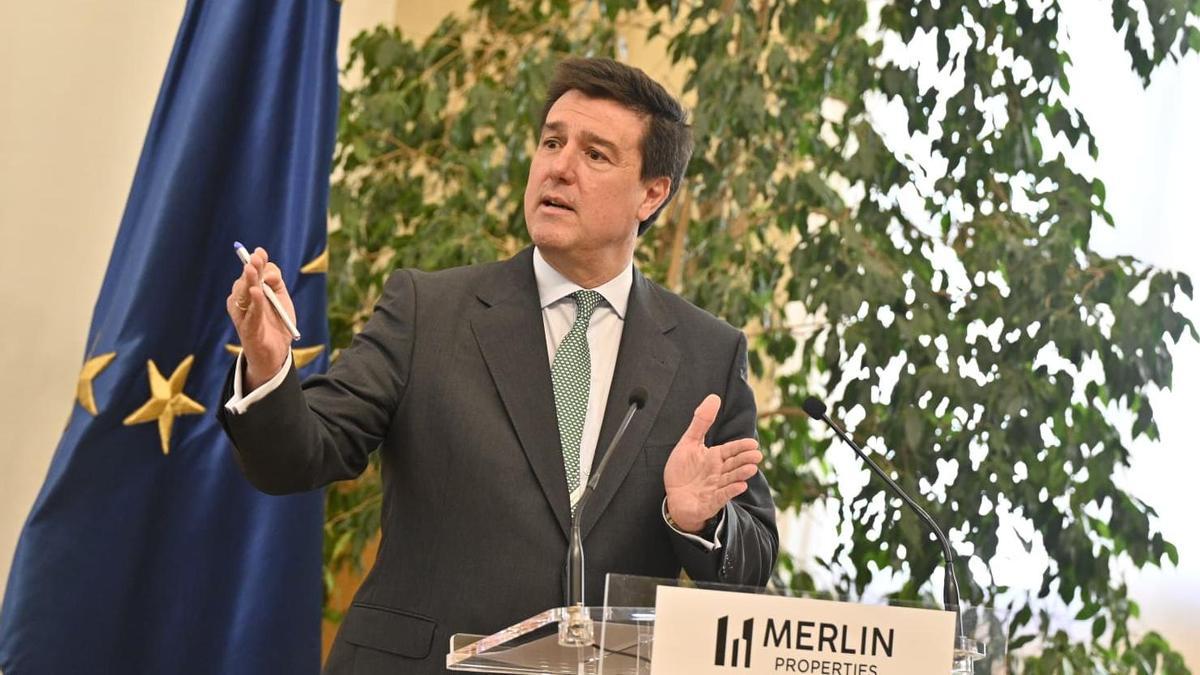 Ismael Clemente, consejero delegado de Merlin Properties, este míercoles en Zaragoza en la presentación del proyecto de Botorrita.