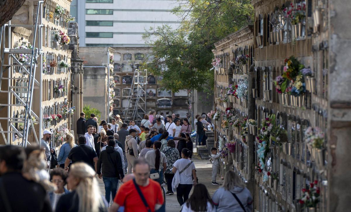 Barcelona 01.11.2025. Barcelona. Actividad en el cementerio de Sant Andreu durante la Festividad de Todos los Santos (Diada de Tots Sants). FotografÃ­a de Jordi Cotrina