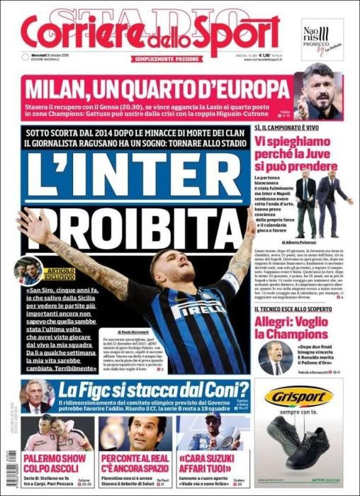 Portada CORRIERE DELLO SPORT miércoles 31 octubre