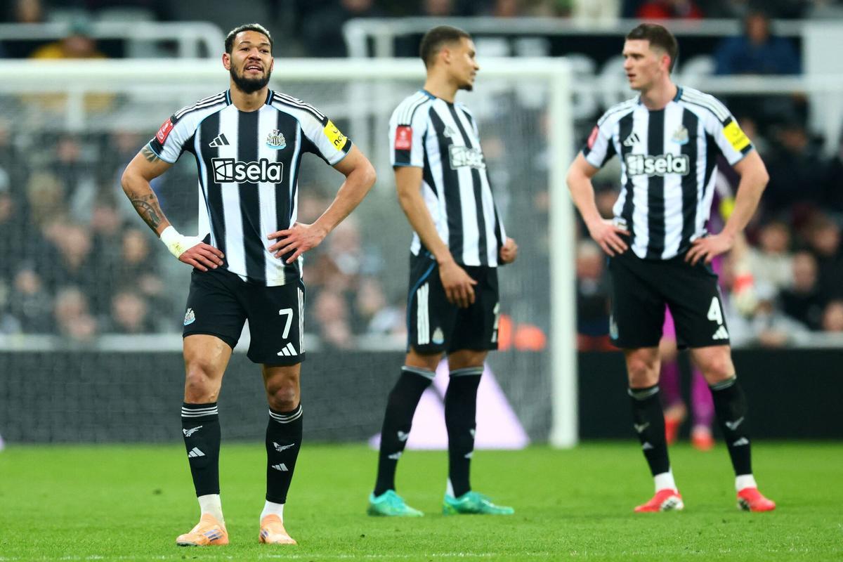 Los jugadores del Newcastle, decepcionados con la derrota ante el City en la copa inglesa.