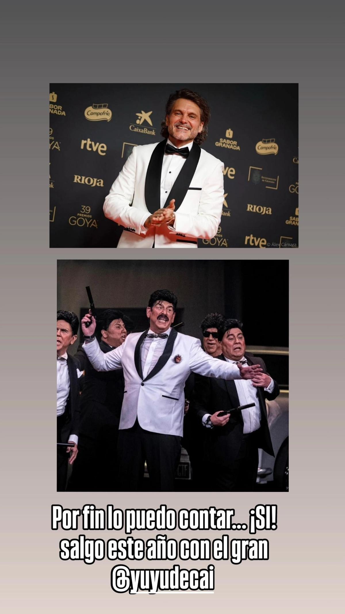 Historia compartida por Salva Reina en la que bromea con su traje de los Premios Goya y la chirigota del Yuyu