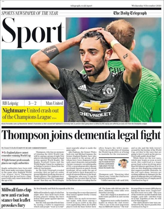 Portada TELEGRAPH SPORT miércoles 9 diciembre 2020