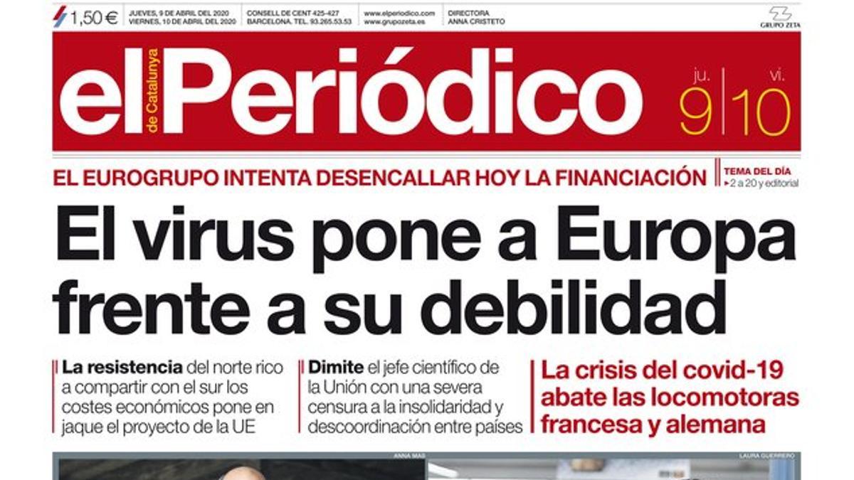 Portada de EL PERIÓDICO del 9 y 10 de abril del 2020.