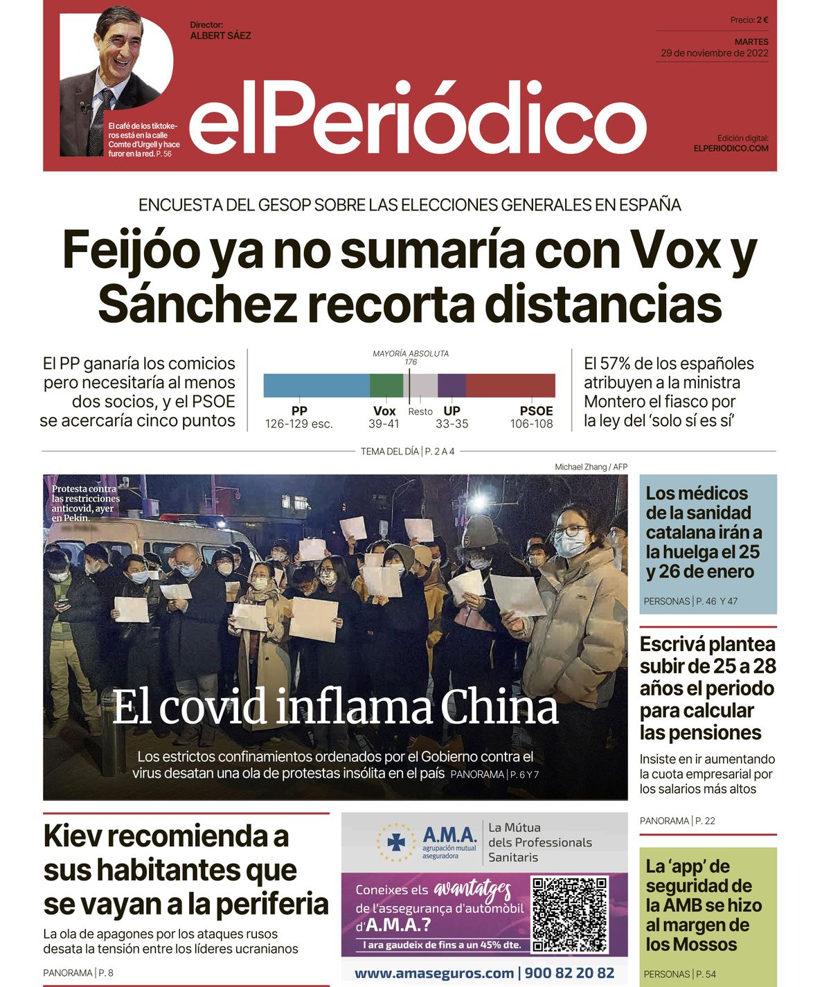 La portada d’EL PERIÓDICO del 26 de novembre del 2022 La portada d’EL PERIÓDICO del 26 de novembre del 2022