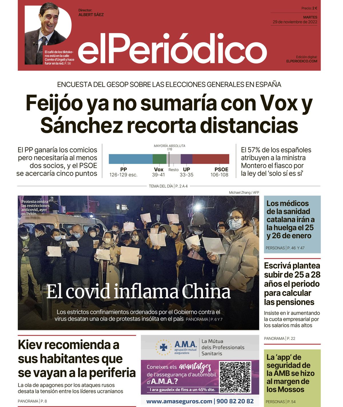 La portada d’EL PERIÓDICO del 26 de novembre del 2022