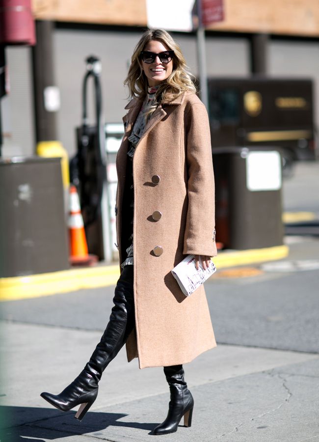 Streetstyle Semana de la moda de Nueva York, abrigo camel