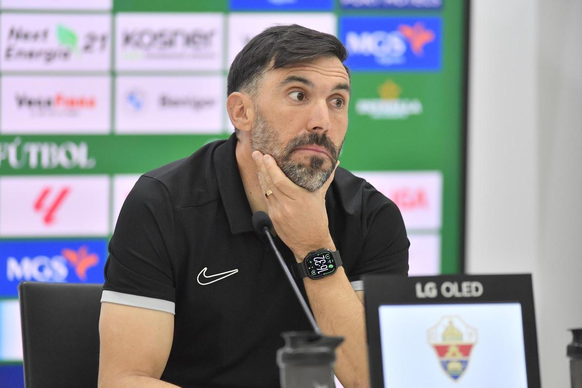 Eder Sarabia en la rueda de prensa posterior al Elche-Espanyol.