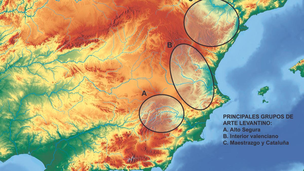 Principales grupos de arte levantino en la Península Ibérica
