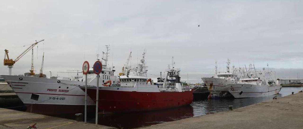 Flota gallega que faena en Malvinas, amarrada en Vigo. // Alba Villar