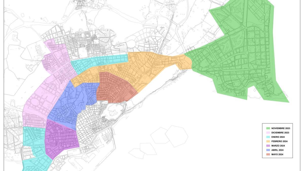 Mapa de implantación de los nuevos contenedores marrones en la ciudad de Alicante.