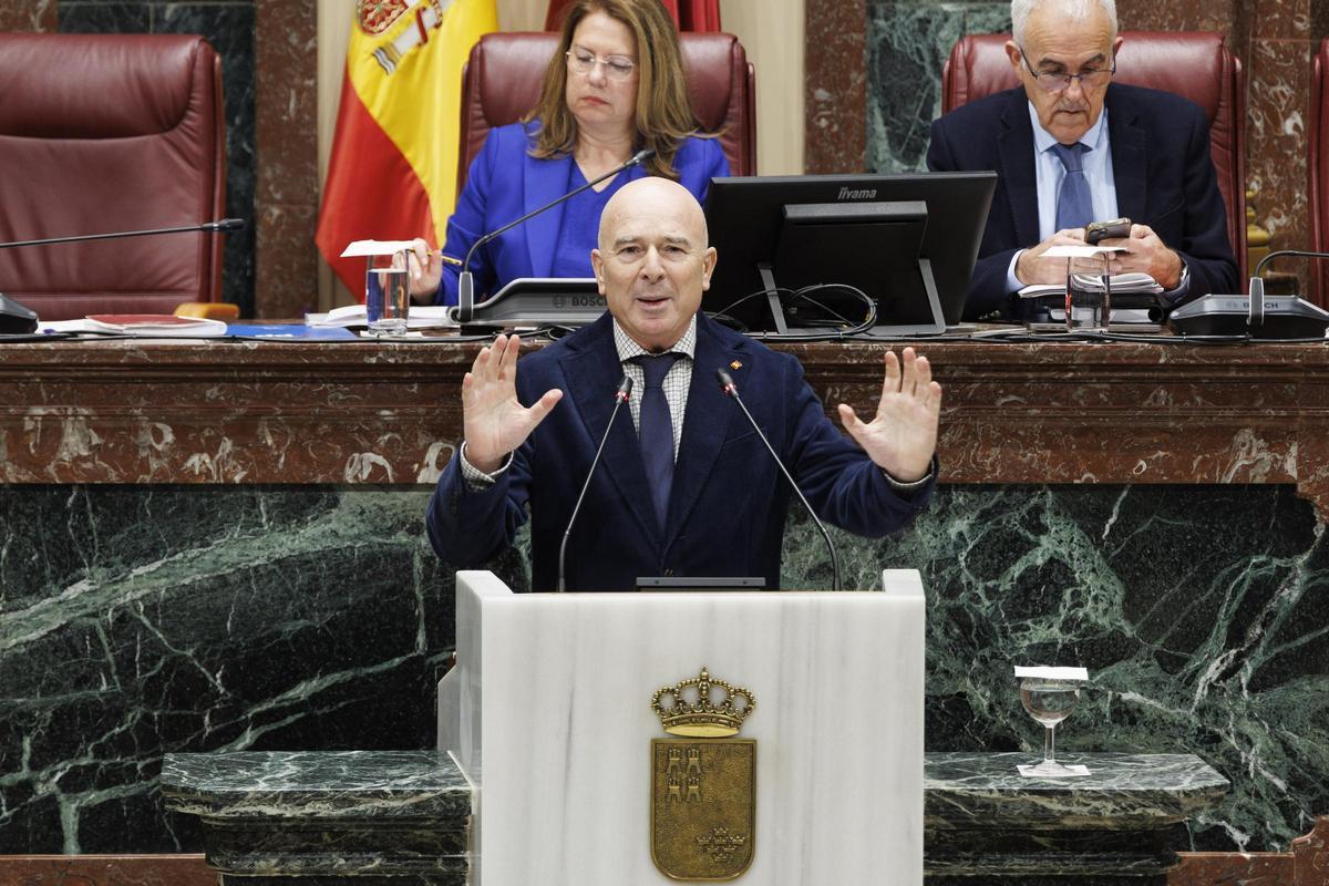 El diputado de Vox, Antonio Martínez Nieto, durante su intervención en el Pleno de la Asamblea de este miércoles.