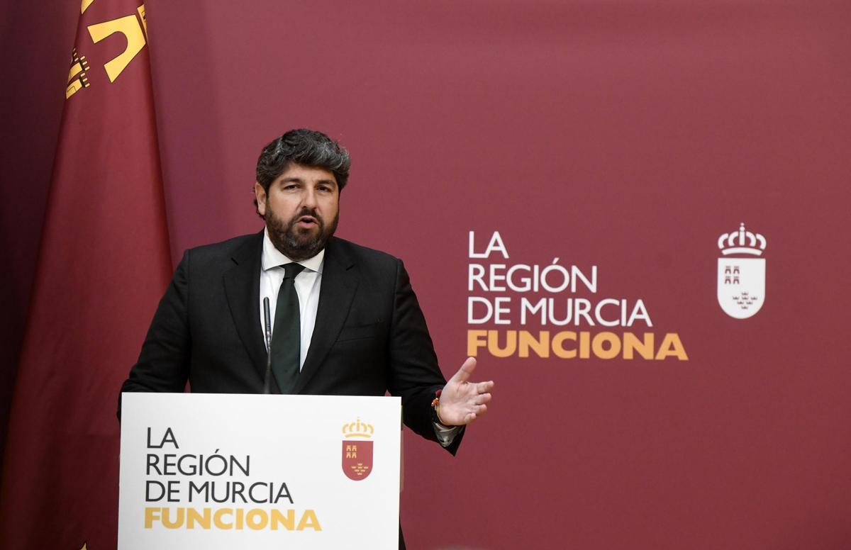 Fernando López Miras, presidente de la Comunidad, este lunes en el Palacio de San Esteban.