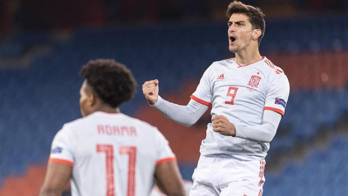 Gerard Moreno celebrando el gol del empate ante Suiza