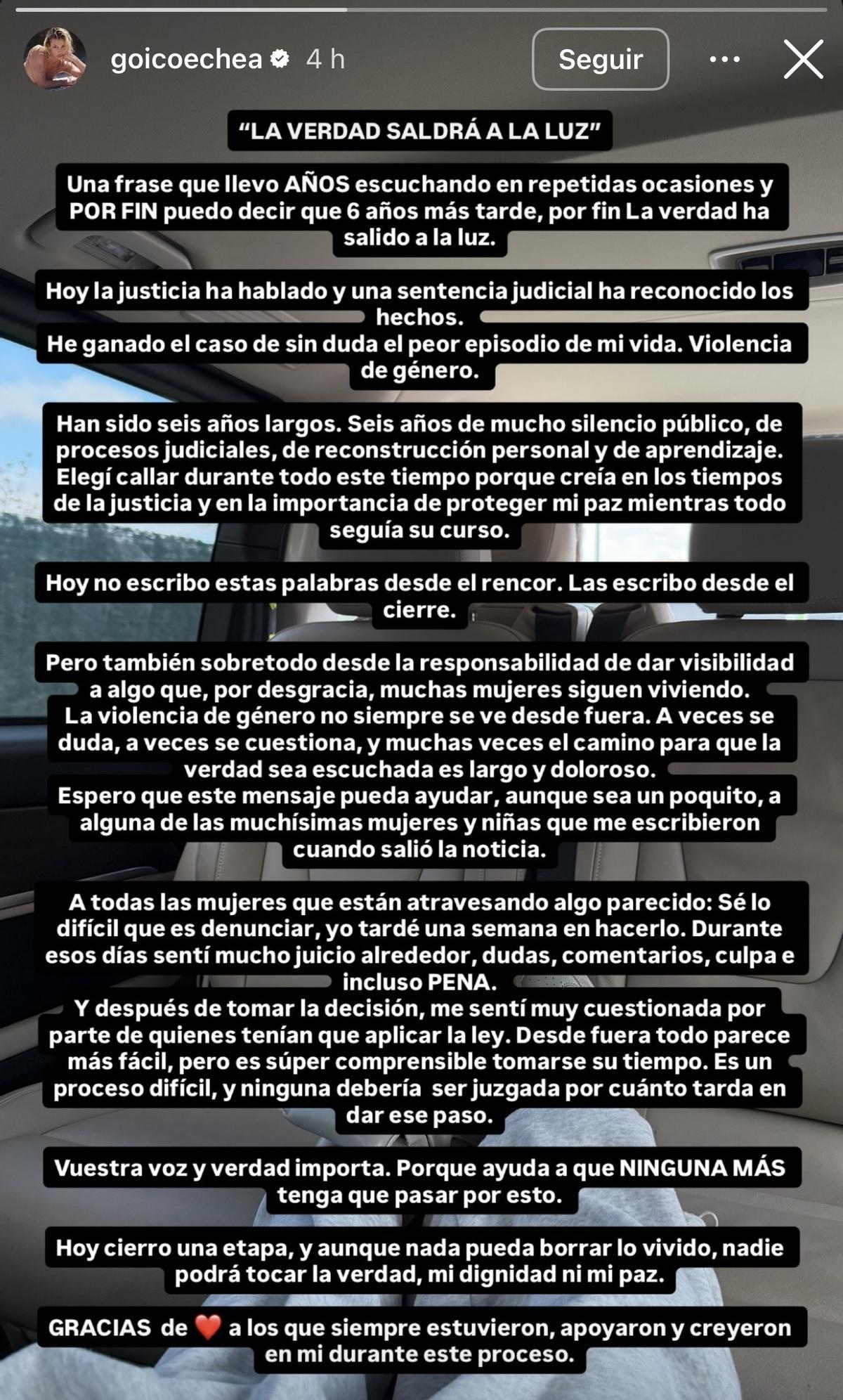 Comunicado de Jessica Goicoechea anunciando su victoria en el juicio contra River Viiperi