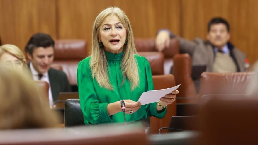 La consejera de Desarrollo Educativo, Patricia del Pozo, en el Pleno del Parlamento de Andalucía.