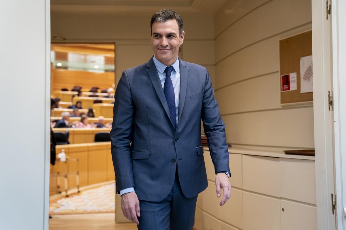 El presidente del Gobierno, Pedro Sánchez, la tarde de este lunes en el Senado. 